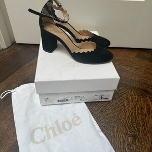 Chloe Carolina black suede ankle strap pump